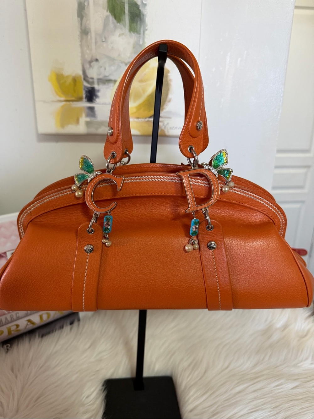 Dior Limited Edition Orange Leather Top-Handle Bag.